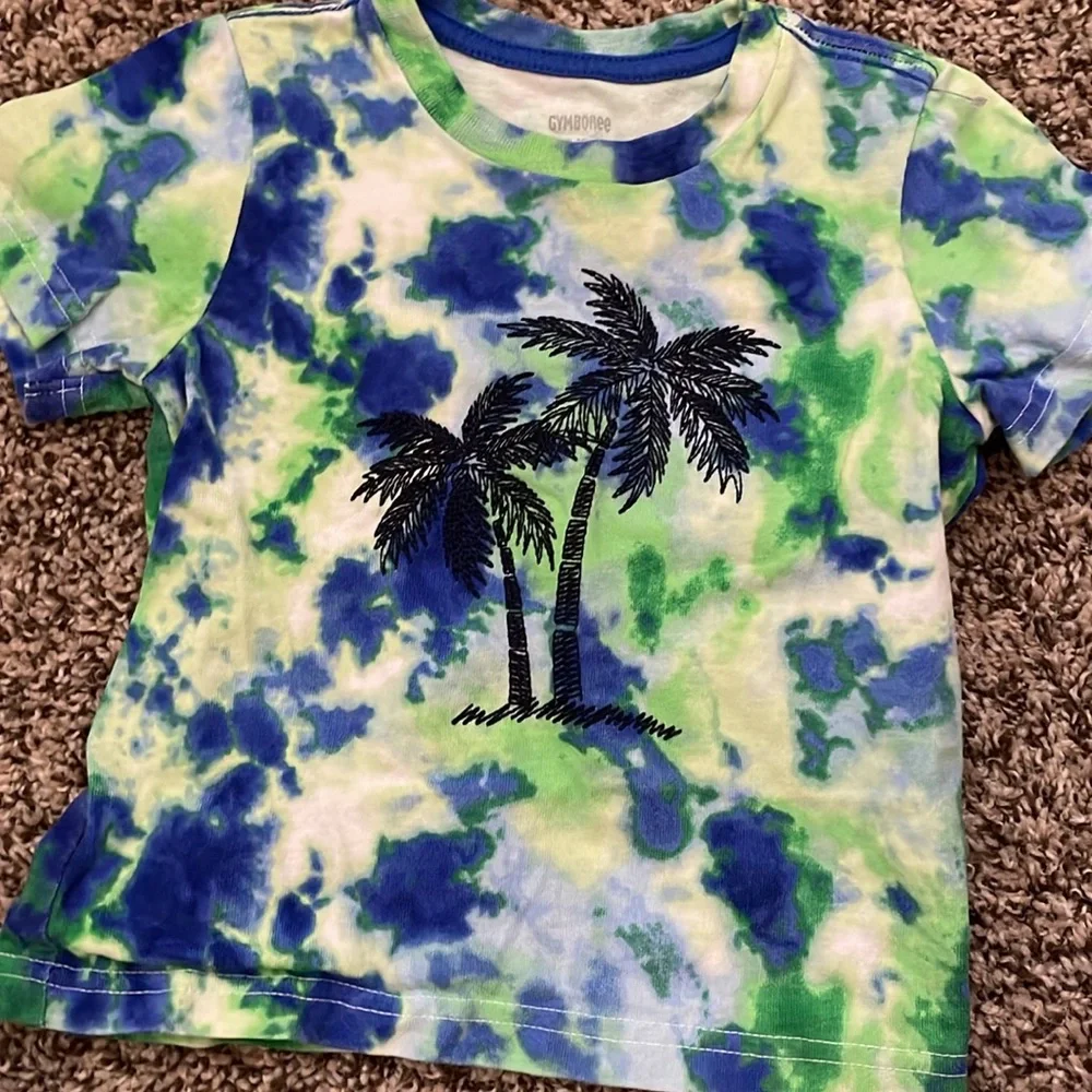 2 PC Tie-Dye Gymboree Palm Tree Shirt & Blue Pants Set Both are SZ 12M Like New